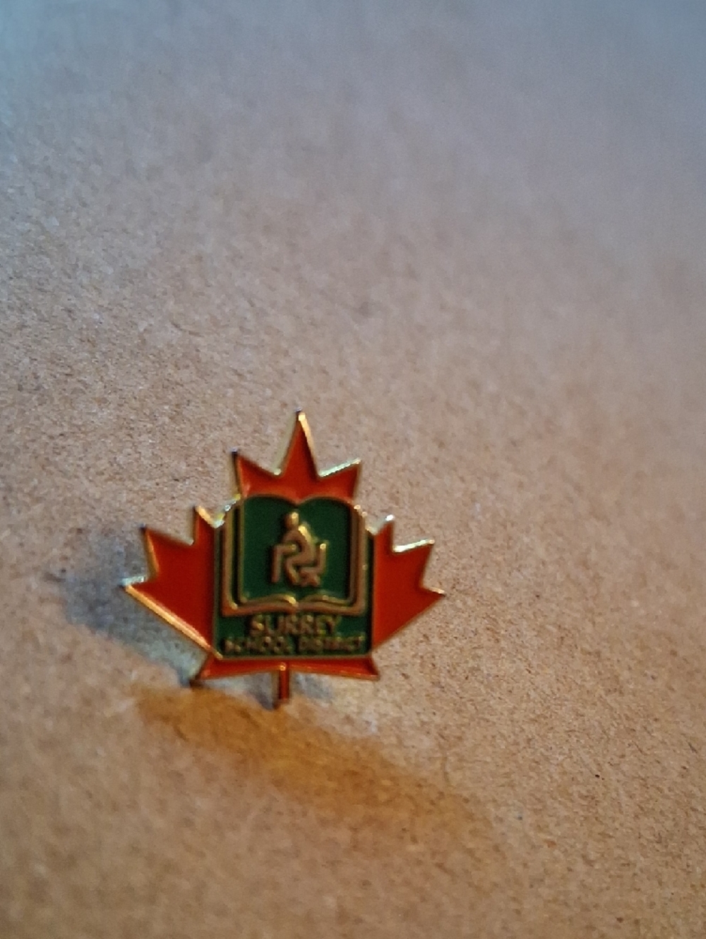 Enamel Maple Leaf Pin with Green School Emblem